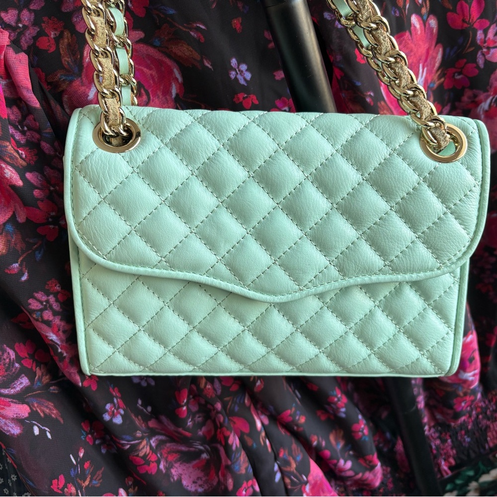 Rebecca Minkoff Mint Green Quilted Shoulder Bag with Gold Chain Strap